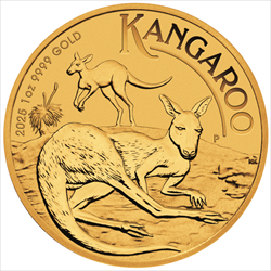 2025 1 oz Australian Gold Kangaroo with detailed kangaroo design, .9999 fine gold, part of Perth Mint bullion series