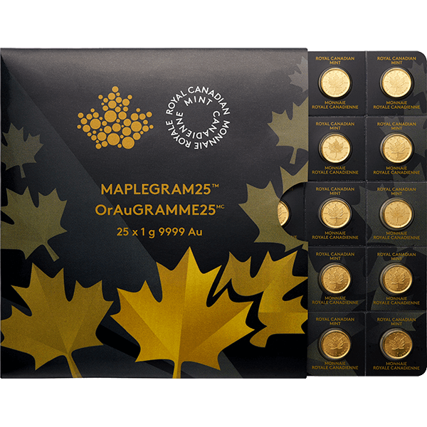 25 GRAM GOLD MAPLEGRAM - Obverse