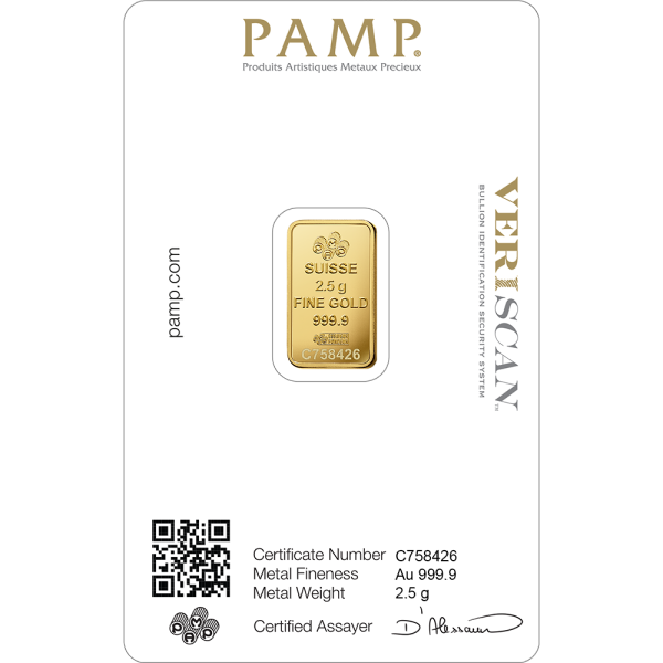 2.5 GRAM GOLD BAR PAMP - Reverse