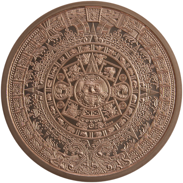 2 OZ COPPER ROUND AZTEC CALENDAR - Reverse