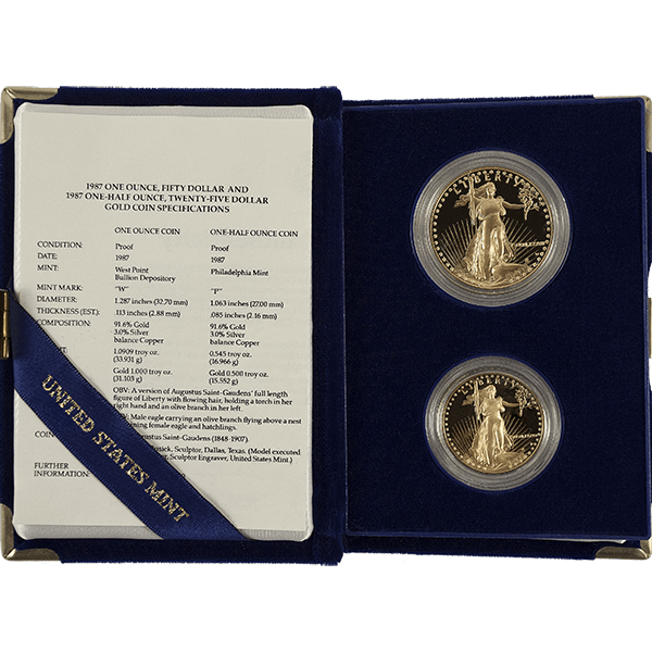 2 PIECE AMERICAN GOLD EAGLE SET PROOF WITH ORIGINAL BOX AND PAPERS - Obverse