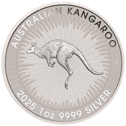 2025 Australian Kangaroo 1oz 9999 silver coin with sunburst design.
