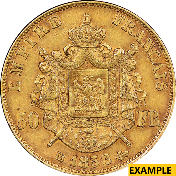 50 FRANC FRENCH GOLD COIN - Reverse