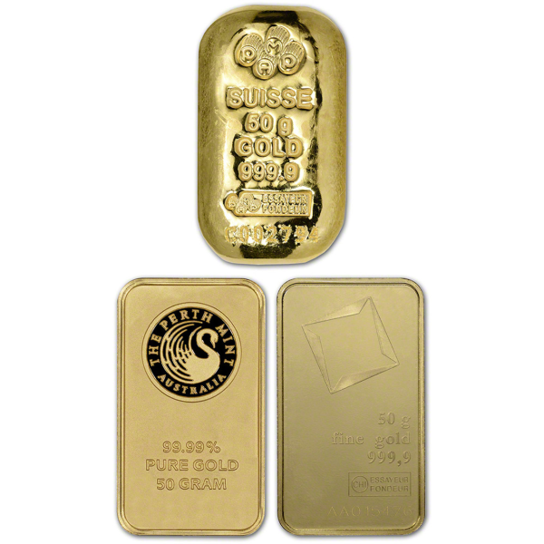 50 GRAM GOLD BAR RANDOM BRAND - Obverse