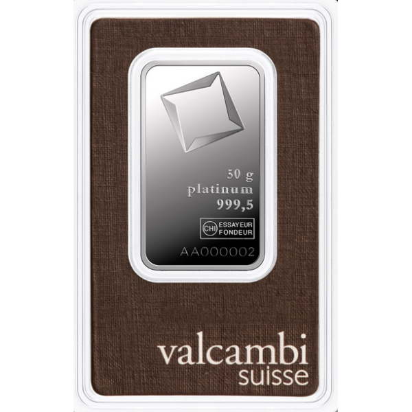 50 GRAM PLATINUM BAR VALCAMBI - Obverse