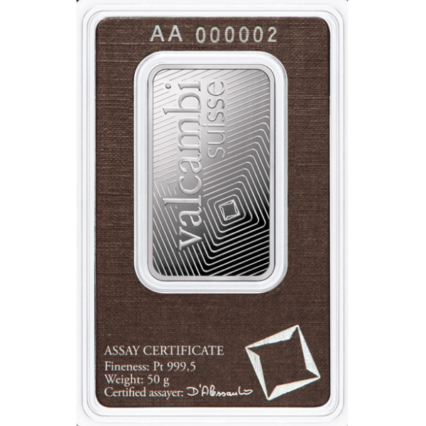 50 GRAM PLATINUM BAR VALCAMBI - Reverse
