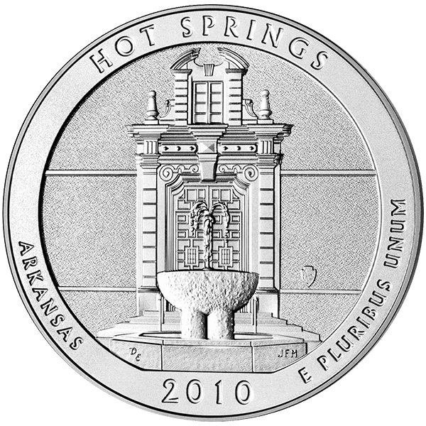 2010 5 OZ SILVER ATB HOT SPRINGS - Obverse