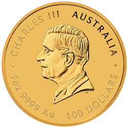 australian gold coin featuring profile of king charles iii with inscriptions 1 oz 9999 au and 100 dollars