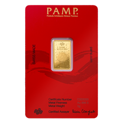 pamp suisse gold bar in red assay card packaging featuring certificate details and certified assayer signature
