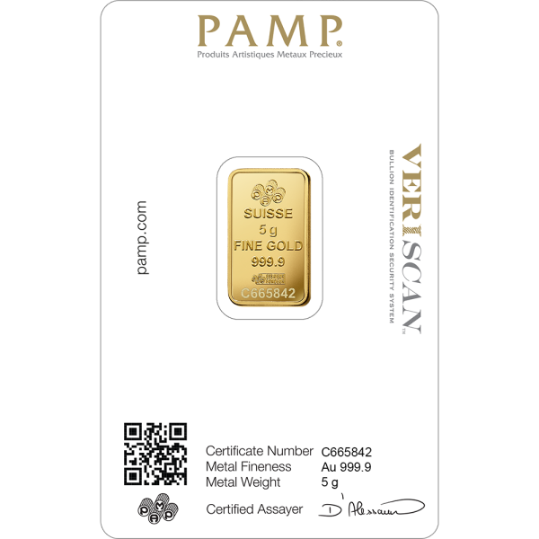 5 GRAM GOLD BAR PAMP - Reverse