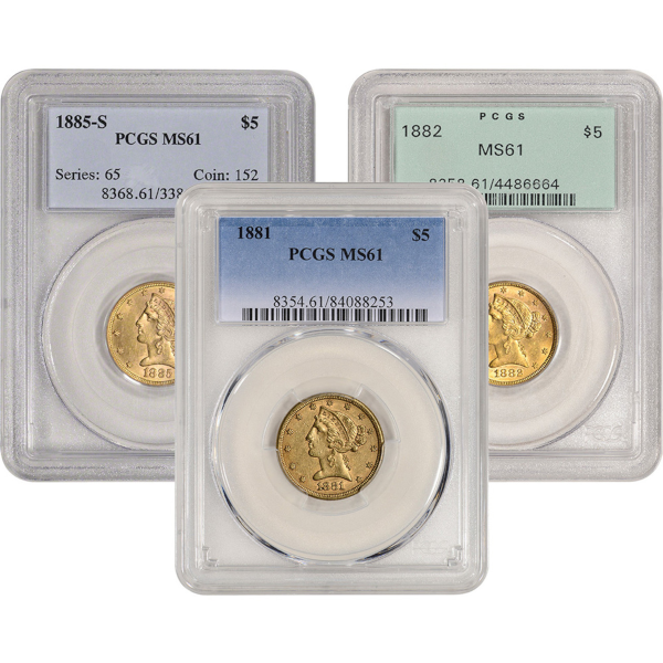 $5 U.S. GOLD LIBERTY PCGS61 - Obverse