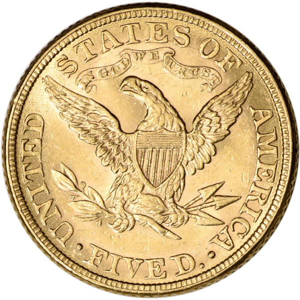 $5 U.S. GOLD LIBERTY PCGS61 - Reverse