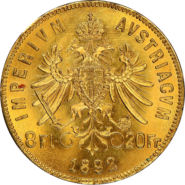 8 FLORIN AUSTRIAN GOLD COIN - Reverse