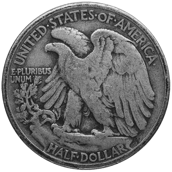 Vintage United States Walking Liberty half dollar coin featuring an eagle with spread wings and 'E Pluribus Unum' inscription