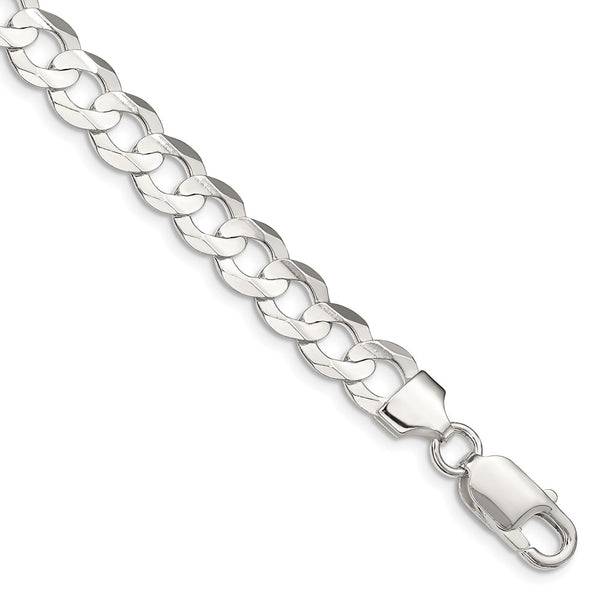 Sterling Silver 7.8mm Concave Beveled Curb Chain - inches