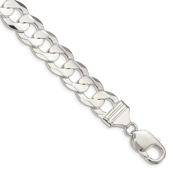 Sterling Silver 11.9mm Concave Beveled Curb Chain - 9 inches