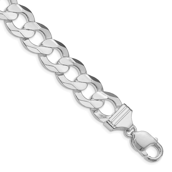 Sterling Silver Rhodium-plated 14.0mm Concave Beveled Curb Chain