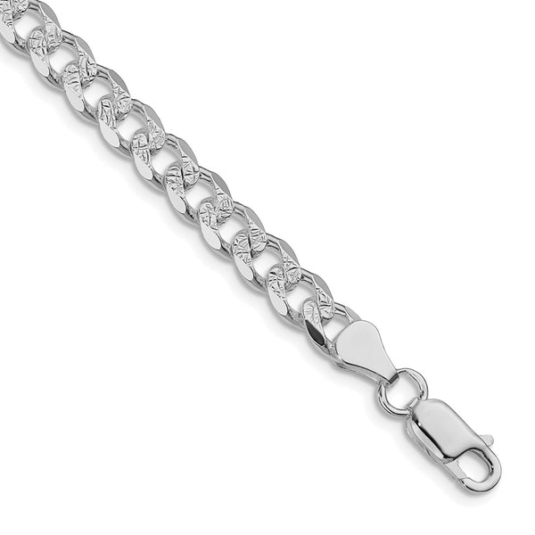 Sterling Silver Rhodium-plated 7mm Pav Curb Chain
