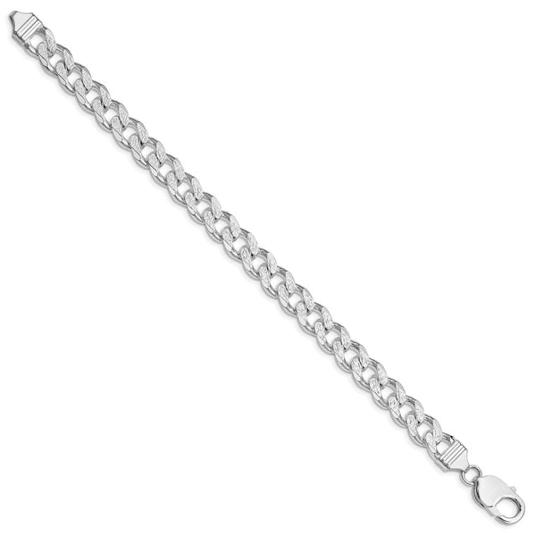 Sterling Silver Rhodium-plated 9.3mm Pav Curb Chain