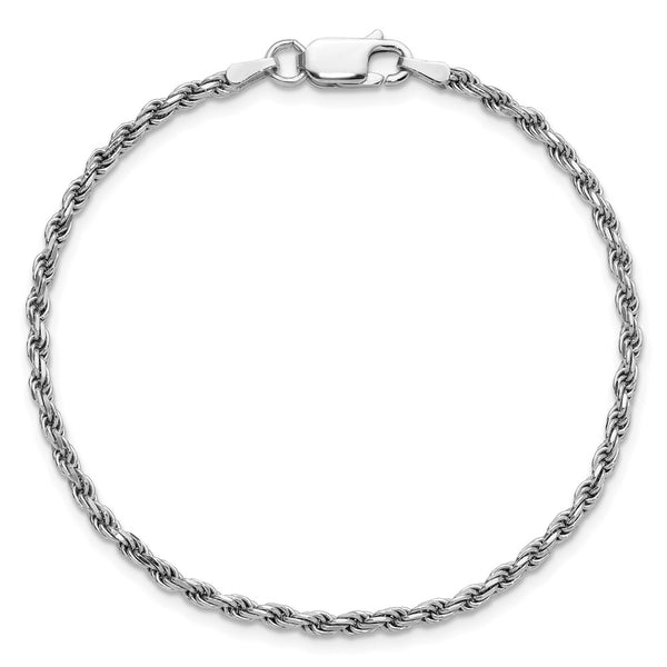 Sterling Silver Rhodium-plated 2.25mm Diamond-cut Rope Chain