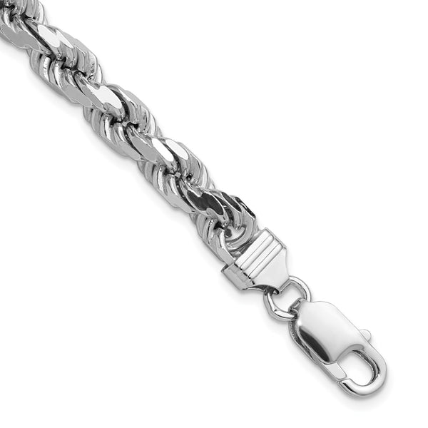 Sterling Silver Rhodium-plated 6.5mm Diamond-cut Rope Chain 8 Inches