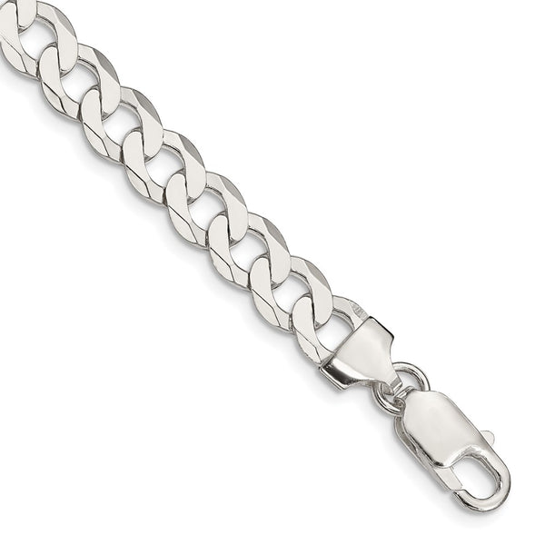 Sterling Silver 7.5mm Flat Curb Chain 7, 8, 9 and 10 Inches
