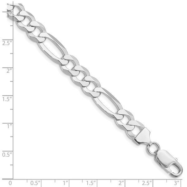 Sterling Silver Rhodium-plated 8.5mm Lightweight Flat Figaro Chain - 8 inches