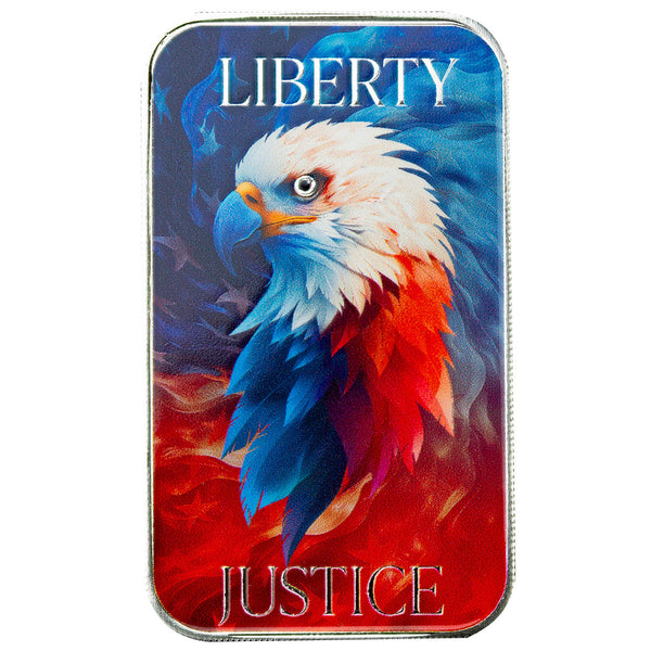 Americana | Liberty & Justice Eagle 1 oz Silver Colorized Bar