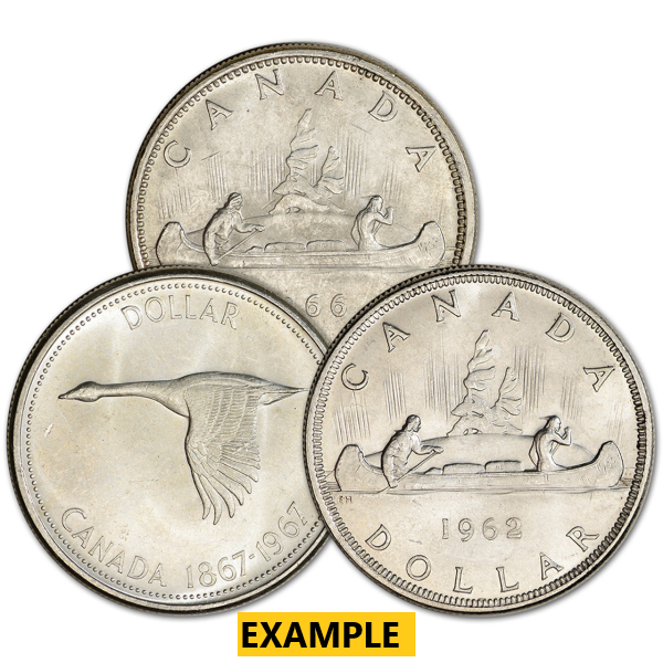 CANADIAN SILVER BU DOLLAR COINS ONLY (.80 FINE) - Obverse