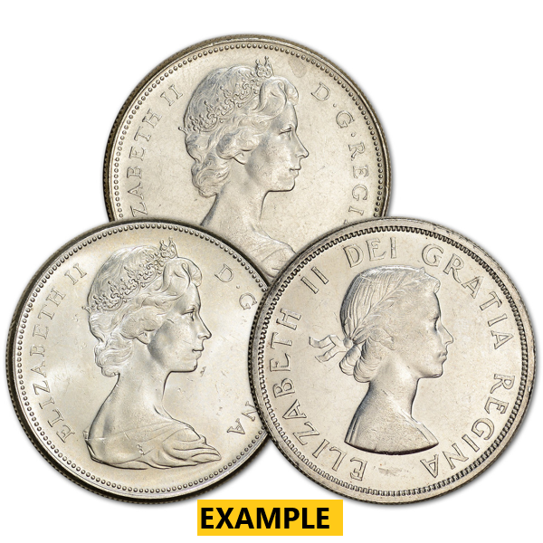 CANADIAN SILVER BU DOLLAR COINS ONLY (.80 FINE) - Reverse