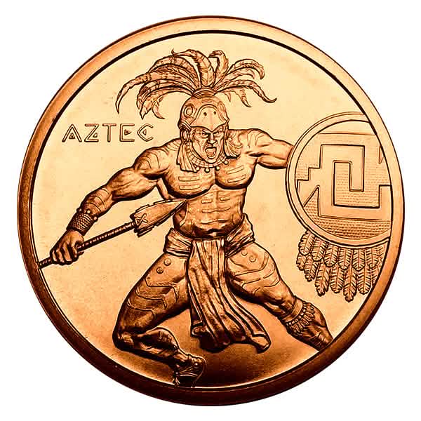 1 OZ COPPER ROUND AZTEC WARRIOR - Obverse