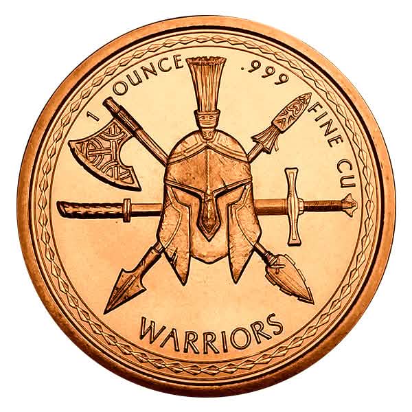 1 OZ COPPER ROUND AZTEC WARRIOR - Reverse