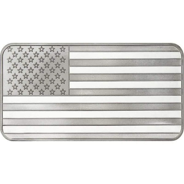 1 oz American flag silver bar, .999 fine silver bullion rectangular design.