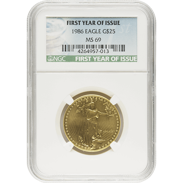 1986 1/2 OZ AMERICAN GOLD EAGLE NGC MS69 Obverse