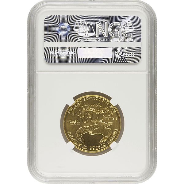 1986 1/2 oz American Gold Eagle MS69 NGC coin featuring Lady Liberty design in near-perfect condition.