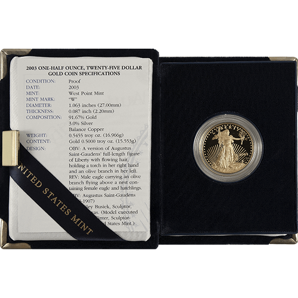 1/2 OZ AMERICAN GOLD EAGLE PROOF WITH ORIGINAL BOX AND PAPERS - Obverse