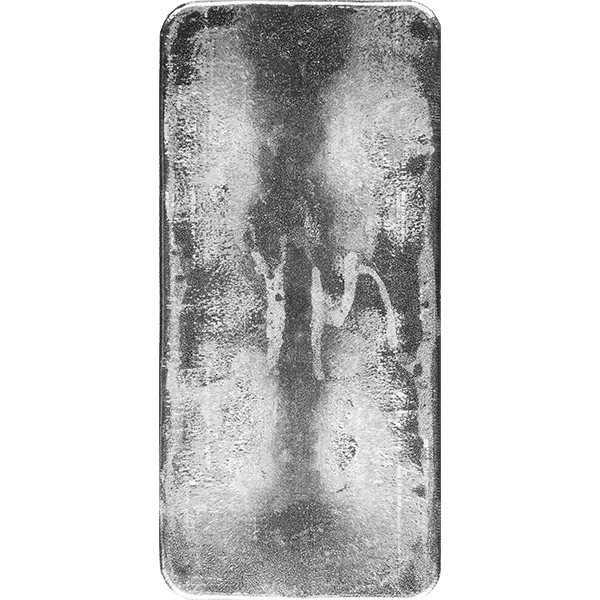 Reverse of 1 kg RMC silver bar with smooth, unmarked surface and natural casting texture.