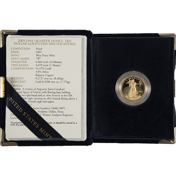 1/4 OZ AMERICAN GOLD EAGLE PROOF WITH ORIGINAL BOX AND PAPERS - Obverse