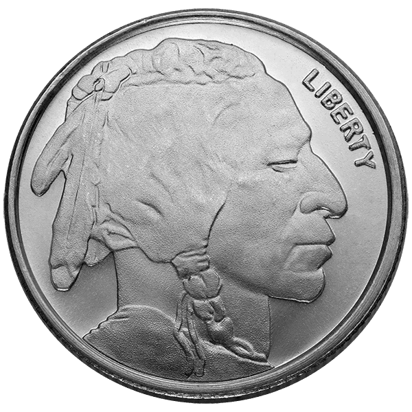 Detailed obverse of 1/4 troy ounce silver coin featuring Native American profile with braided hair and LIBERTY inscription in fine silver bullion.