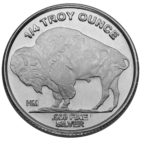 1/4 troy ounce .999 fine silver coin featuring detailed American buffalo design, symbolizing strength and heritage in precious metal bullion.