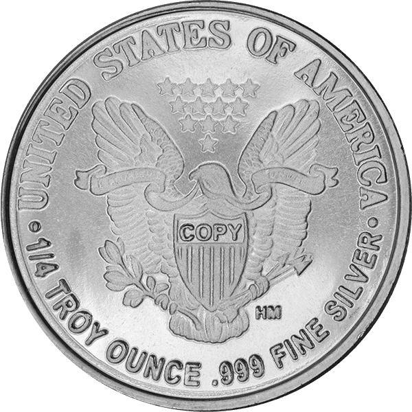 1/4 troy ounce .999 fine silver coin replica featuring the United States eagle design, detailed stars, and COPY mark for collectible purposes.