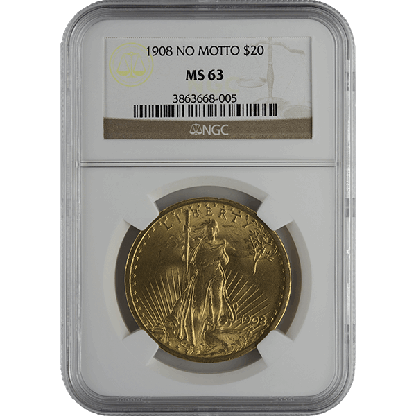 $20 U.S. GOLD SAINT NGC63 NO MOTTO - Obverse