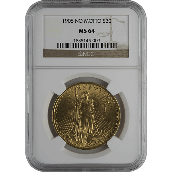 $20 U.S. GOLD SAINT NGC64 NO MOTTO - Obverse