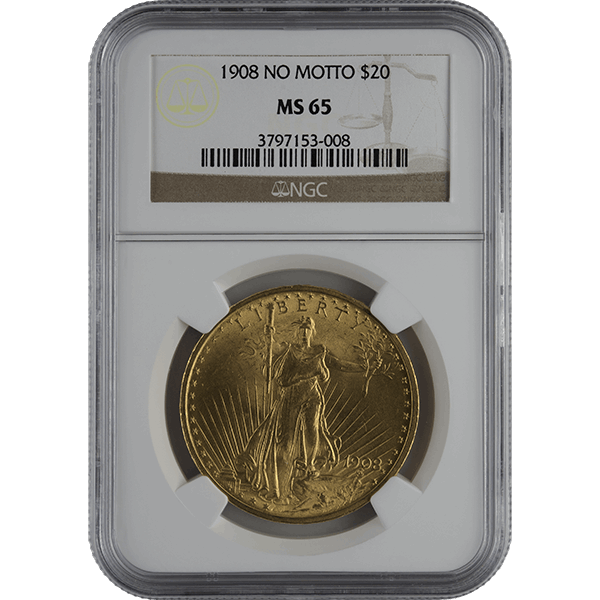 $20 U.S. GOLD SAINT NGC65 NO MOTTO - Obverse