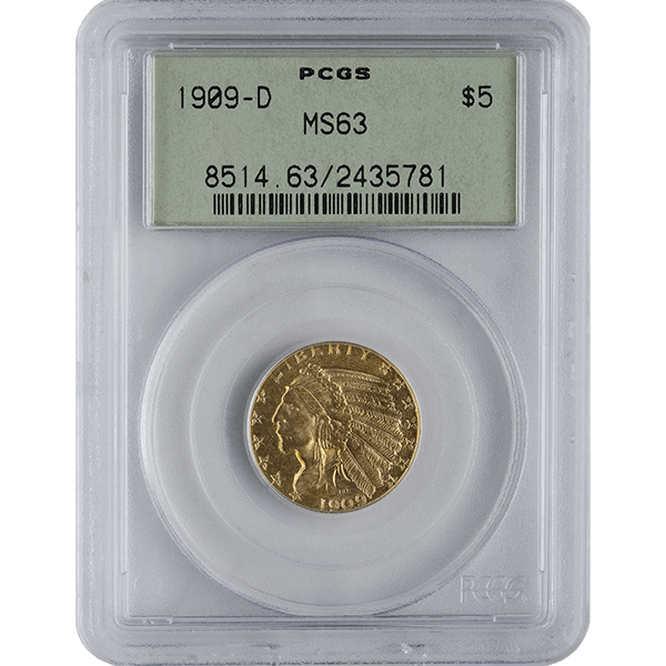 $5 U.S. GOLD INDIAN PCGS63 - Obverse