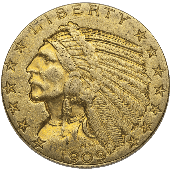 $5 U.S. GOLD INDIAN XF - Obverse