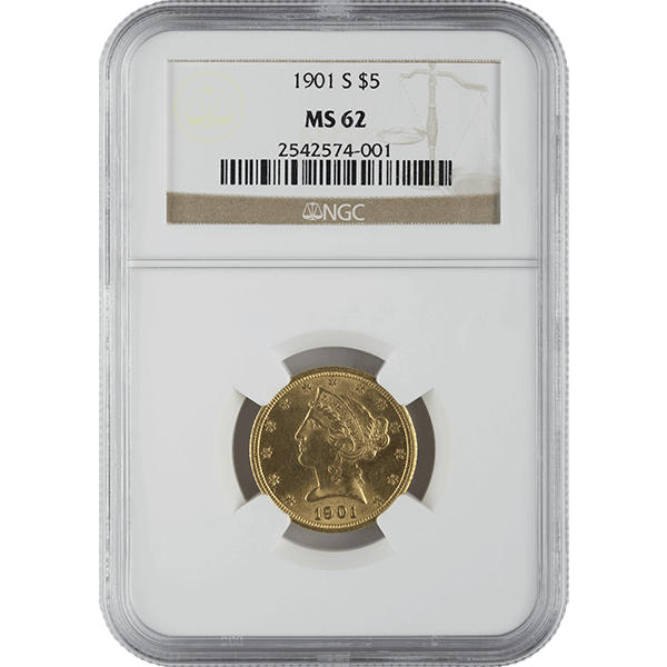 $5 U.S. GOLD LIBERTY NGC MS62 - Obverse