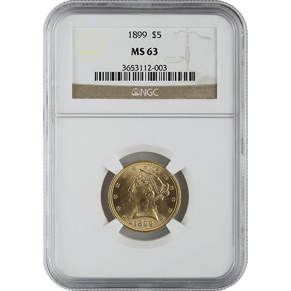$5 U.S. GOLD LIBERTY NGC MS63 - Obverse