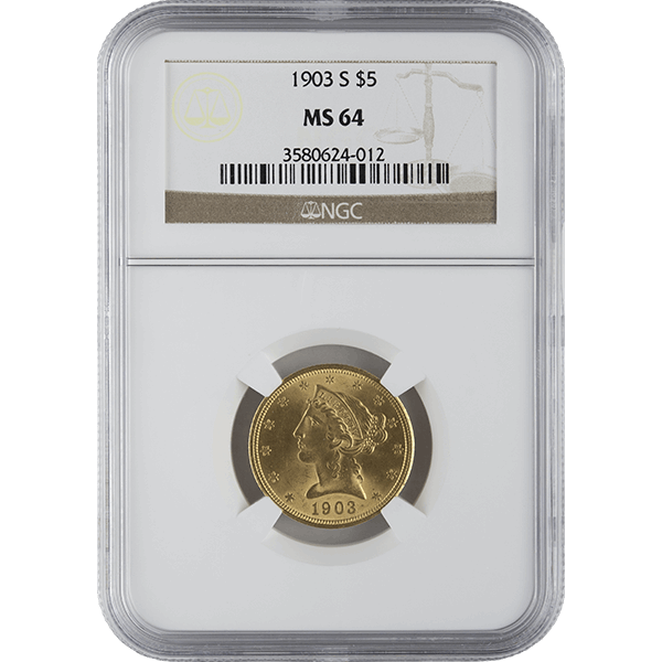 $5 U.S. GOLD LIBERTY NGC MS64 - Obverse
