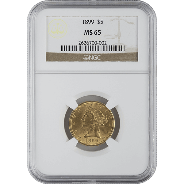 $5 U.S. GOLD LIBERTY NGC MS65 - Obverse